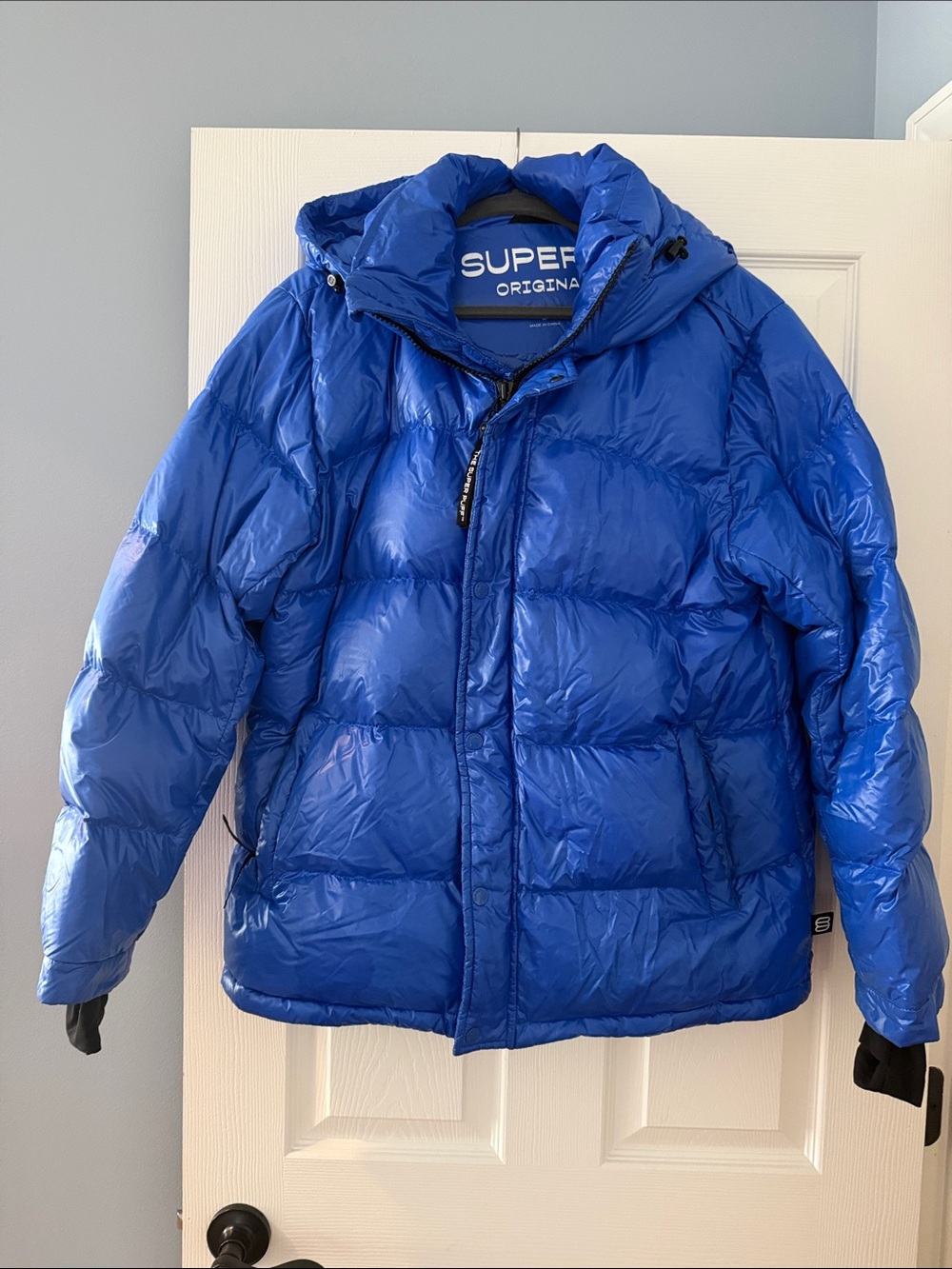 Aritzia Super Puff Royal Blue Quilted Puffer Jacket with Hood